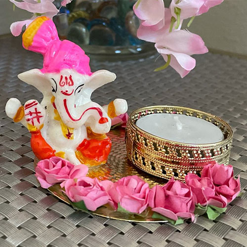 Ganesha Candle with Flowers