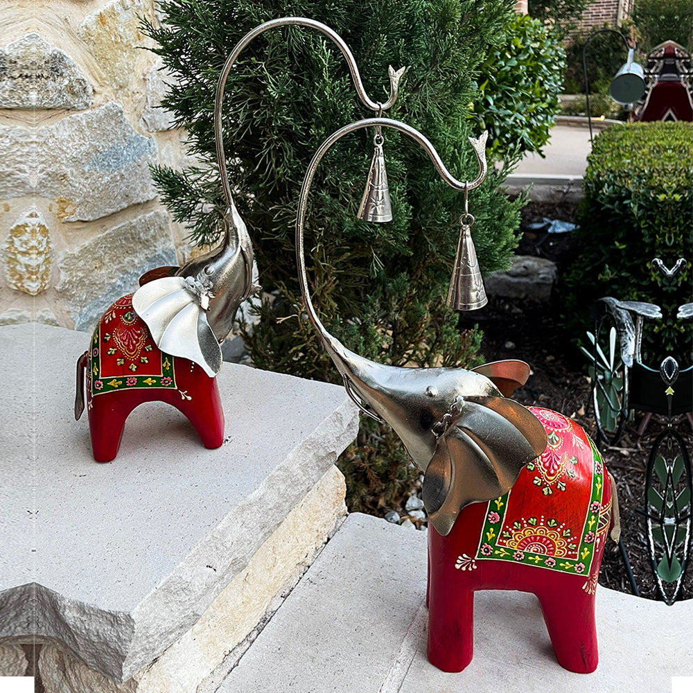 HAND PAINTED WOODEN ELEPHANT WITH METAL BELLS