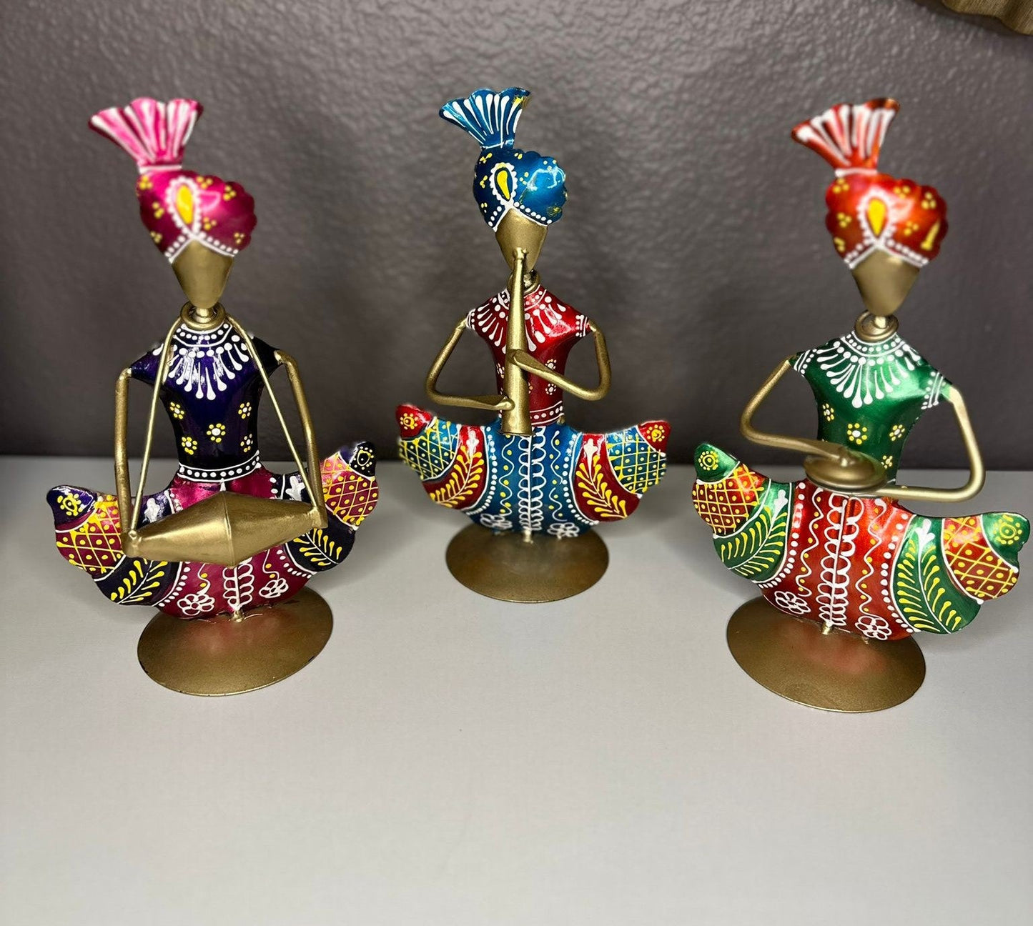 3 Colourful Indian Musical Men Figurine Showpiece