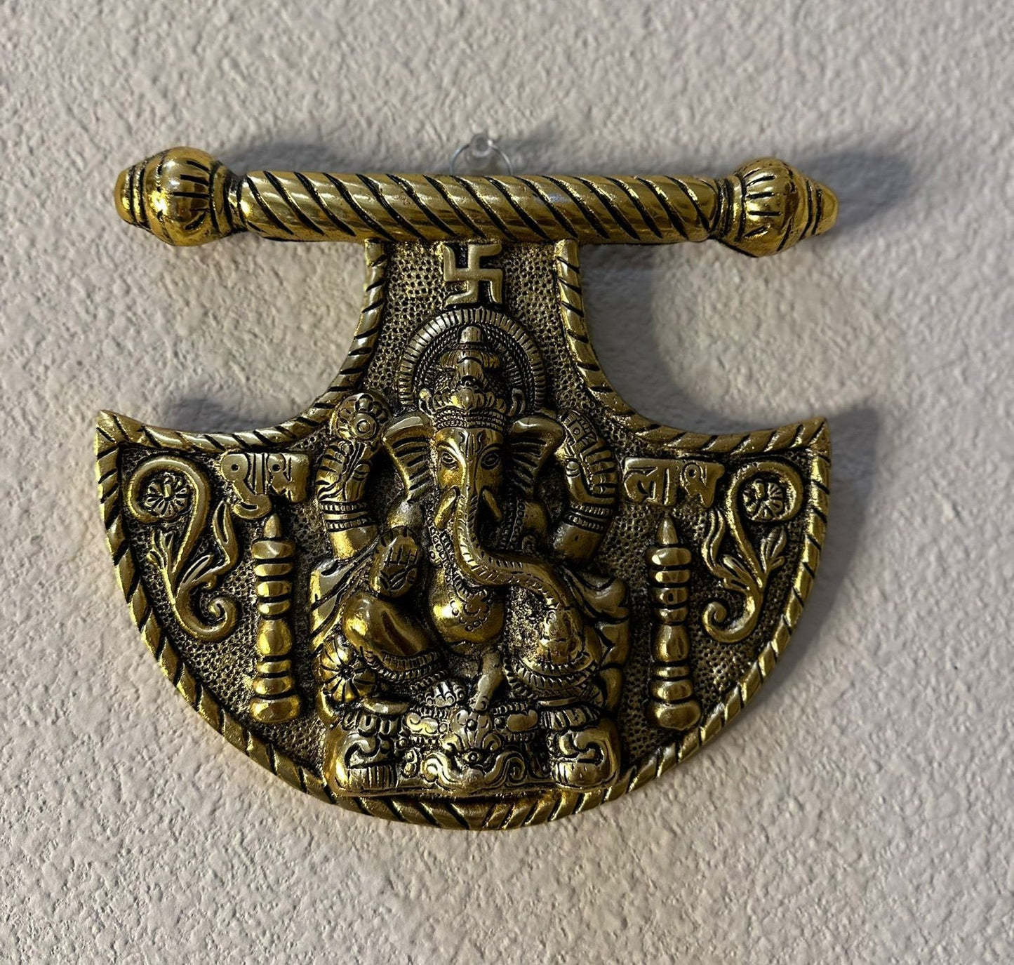 Brass Metal Lord Ganesha On Fan Wall Hanging