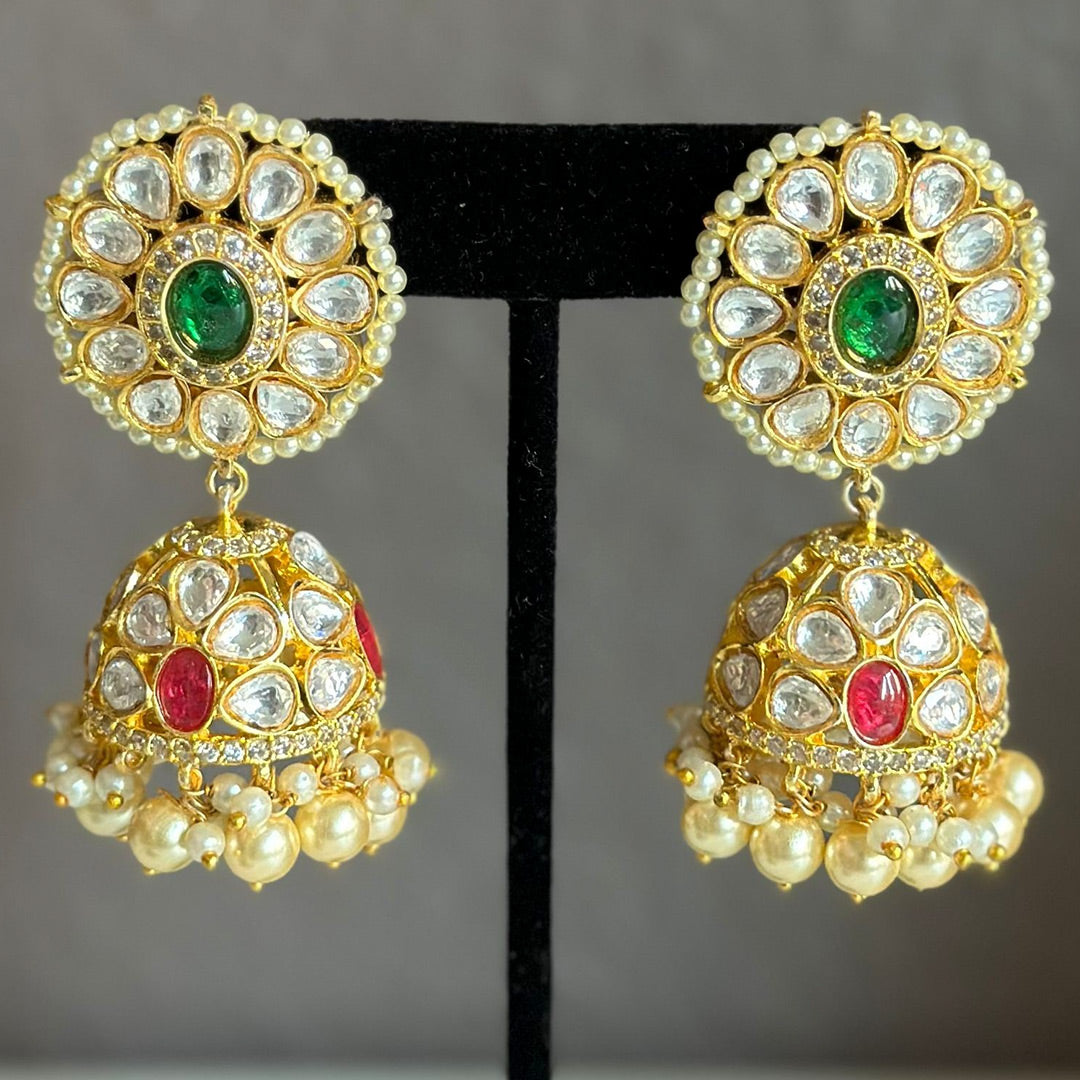 Green-Kundan-Jhumka-Earrings