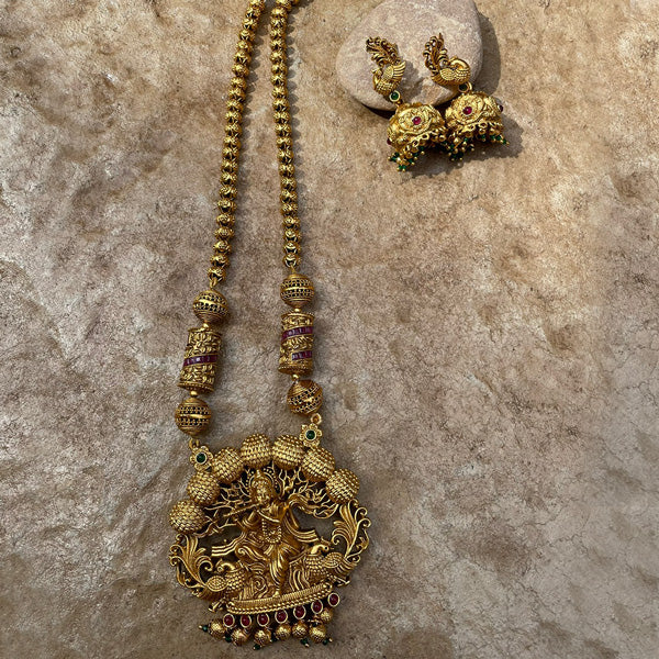 krishna-long-necklace with-peacock-earings