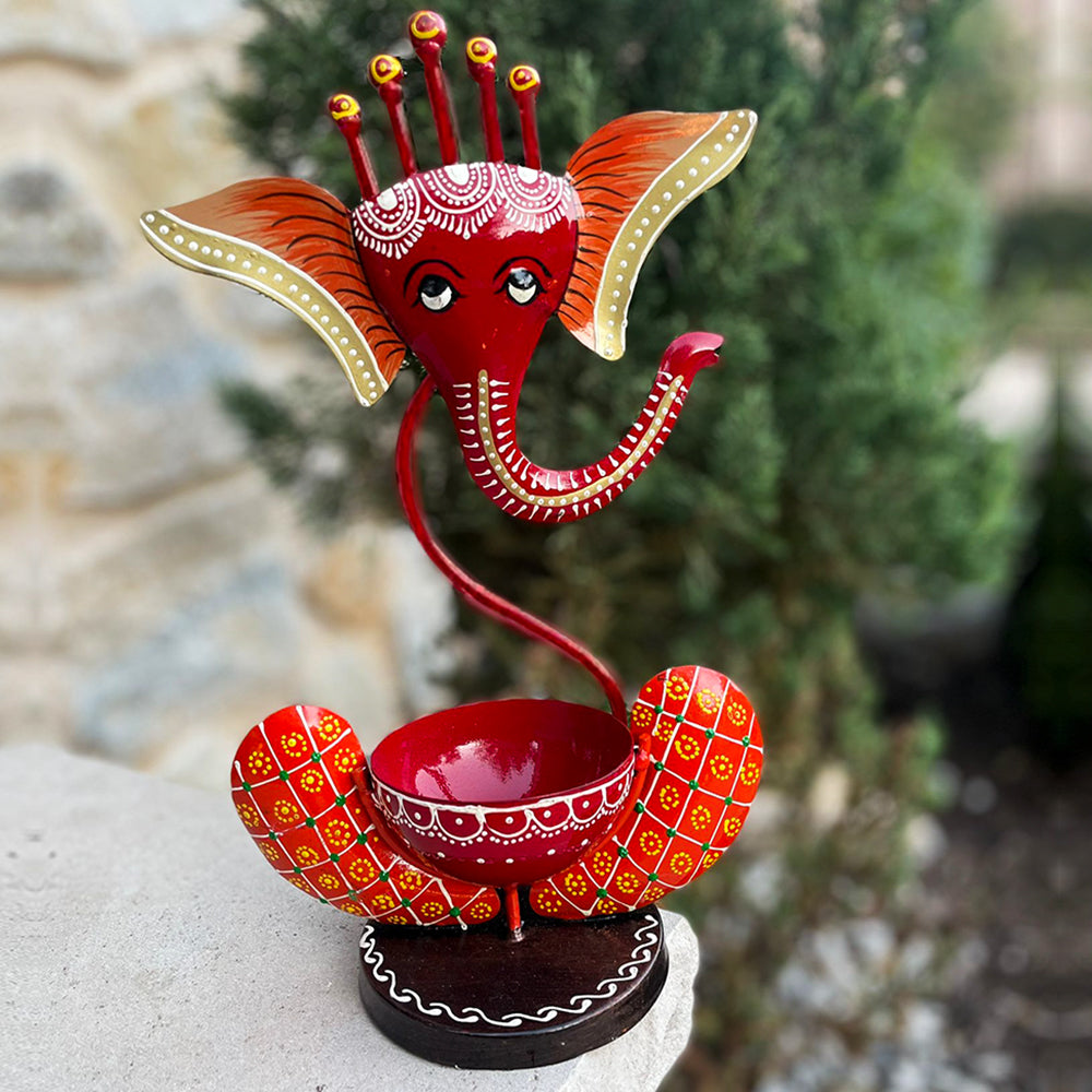 METAL PAINTED LORD GANESHA DIYA