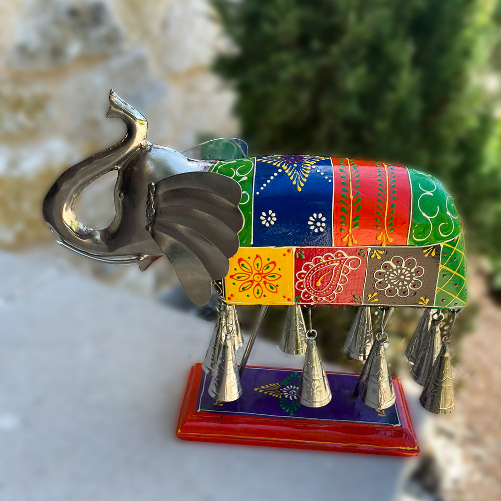 HAND PAINTED WOOD & METAL 10 BELL ELEPHANT