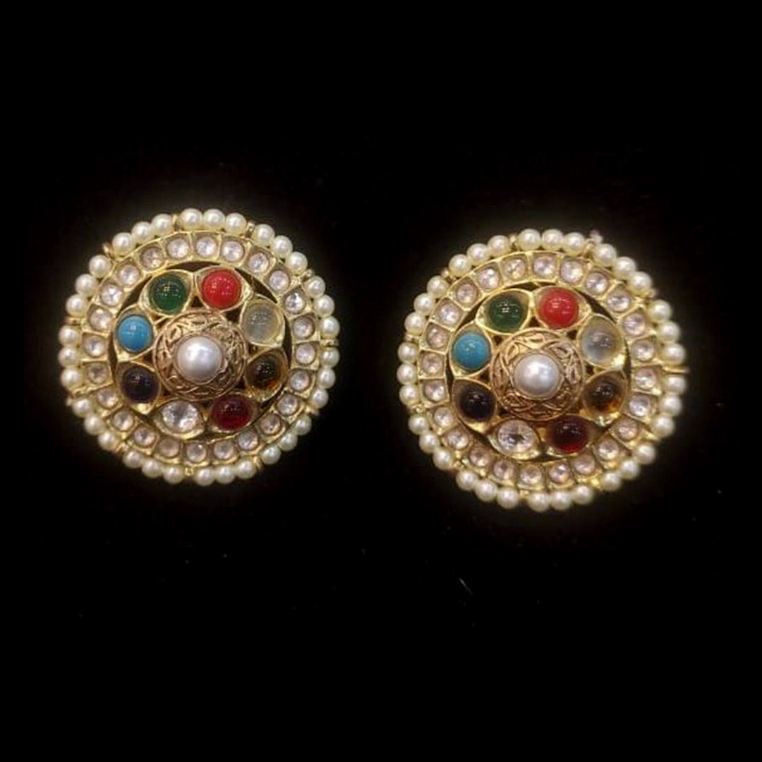 Multicolored-Navratan-Gold-Tone-Kundan-Earrings-with-Pearls