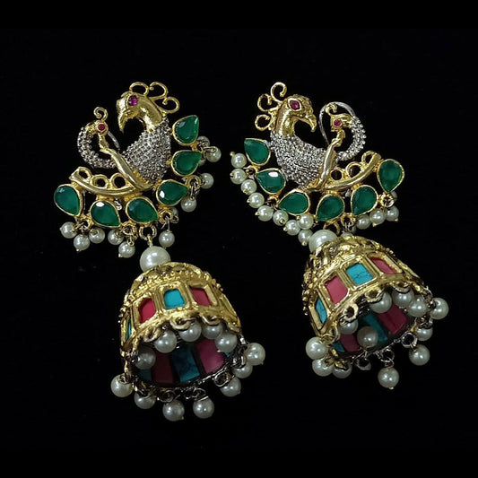 Peacock-Design-Jhumka-Earrings-with-pearls