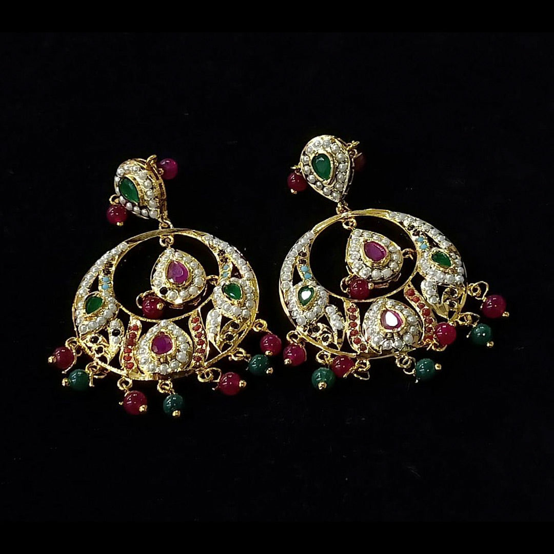 Pink-and-Green-Ruby-emerald-Pearl-Jadau-earrings