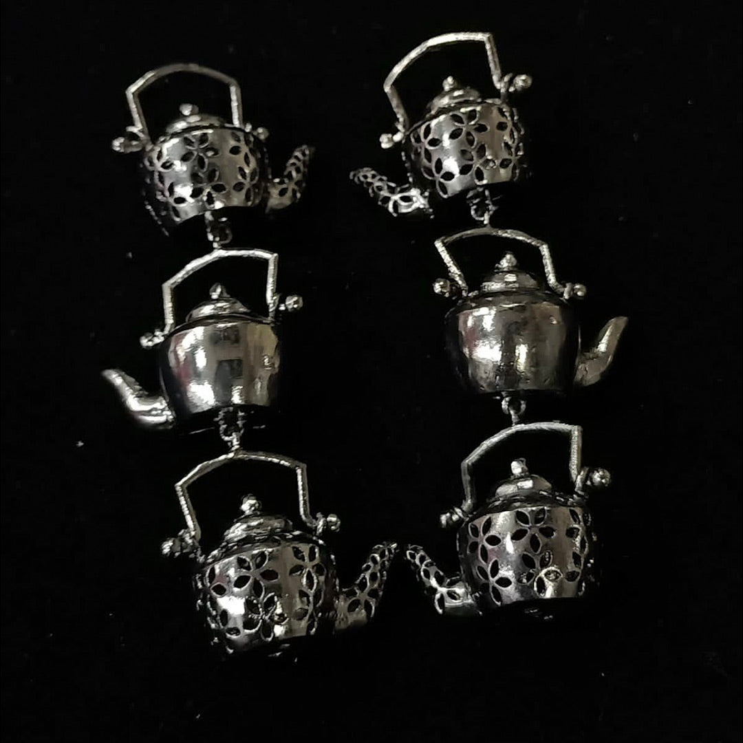 Silver-plated-Oxidized-Teapot-Drop-Earring