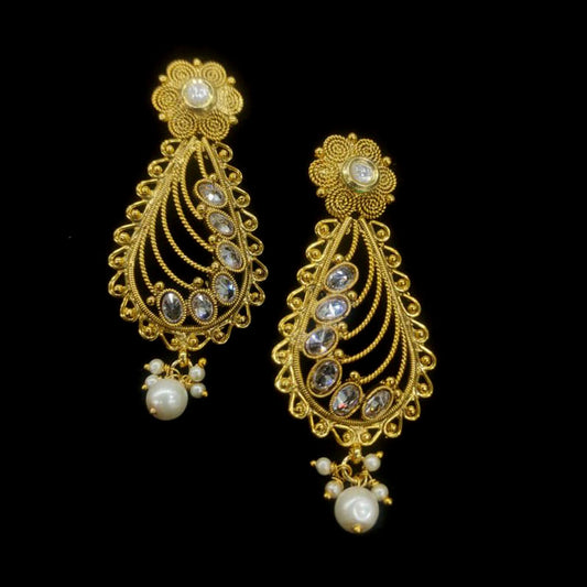 Trendy-Traditional-Kundan-Earings-with-Pearl-Alloy-rops-&-Danglers